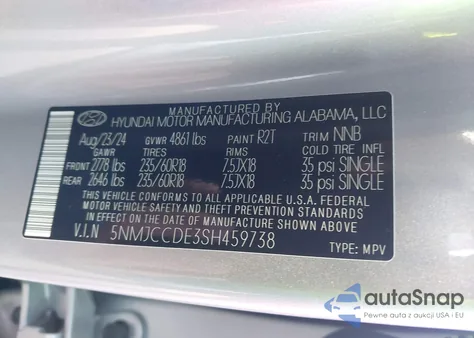 2025 Hyundai Tucson Sel Convenience from USA, damaged, VIN 5NMJCCDE3SH459738